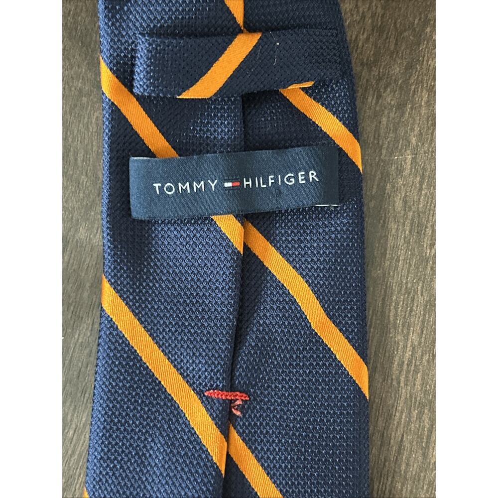 TOMMY HILFIGER STRIPED REPP TIE BLUE ORANGE MENS NECKTIE 100% SILK - Picture 6 of 9